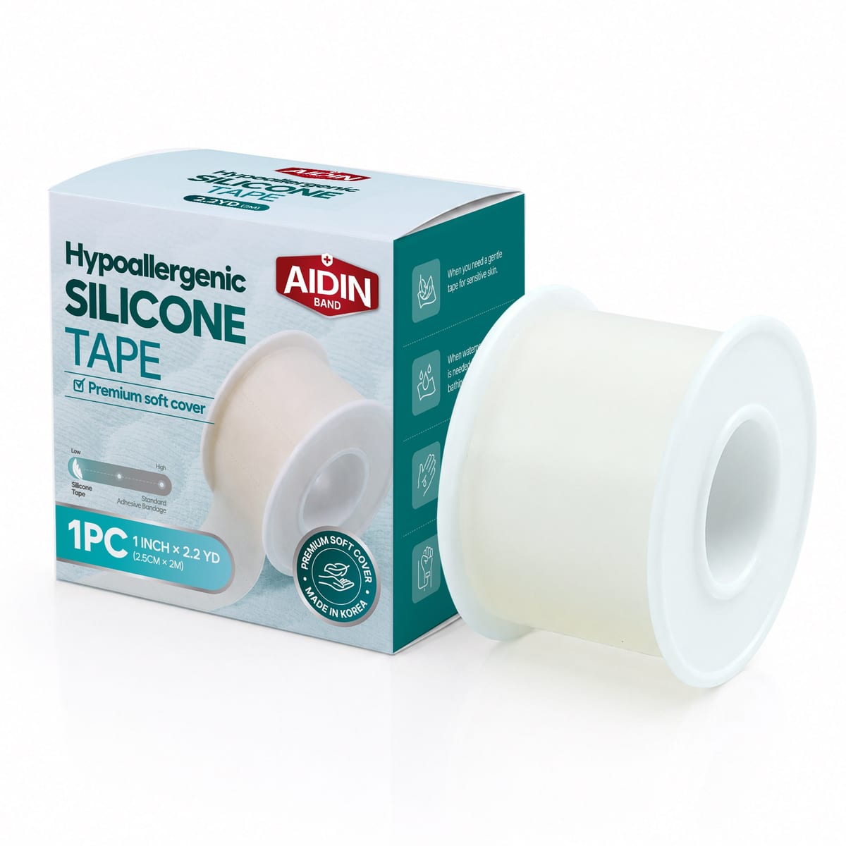 Hypoallergenic Silicone Tape — 1 in × 2.2 yd roll