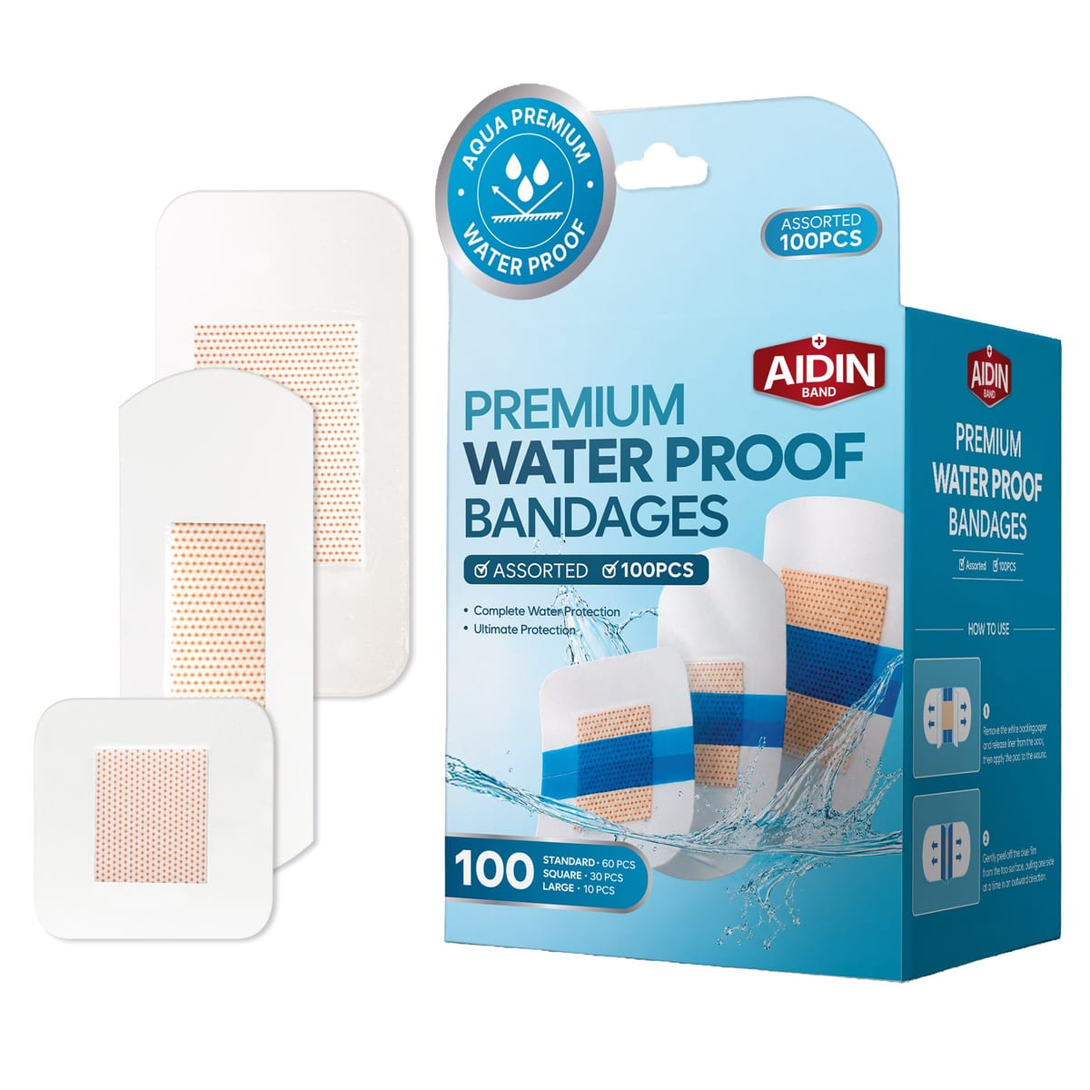 Premium Waterproof Bandages — Assorted · 100 count